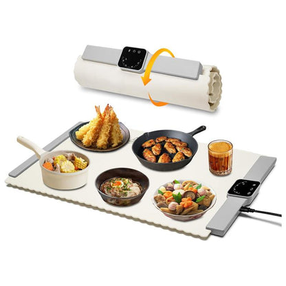 Food Warmer Mat, BRAVESTONE Electric Portable Silicone Warming Plate, Roll up Heating Tray for Food, 5 Heat Levels, 24X15.7, White
